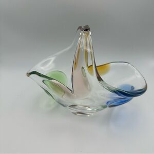 Mstisov Czech Glass Rhapsody Basket Bowl by designer Frantisek Zemek -FLAW